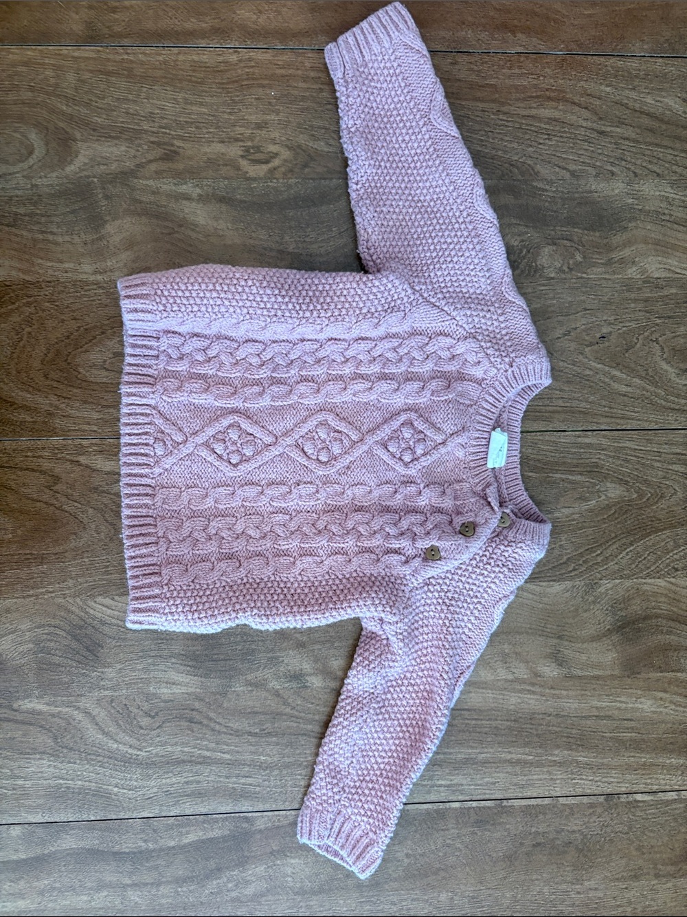 Baby Pink Cable Knit Sweater with Button Detail